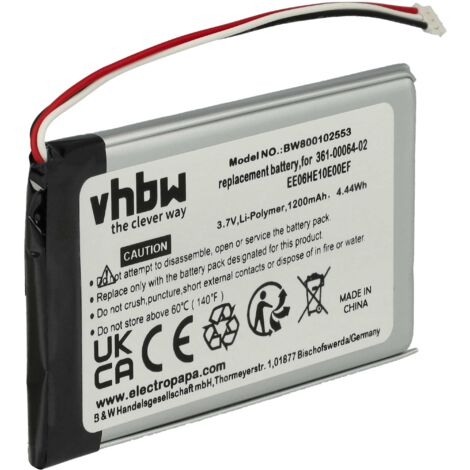 vhbw Battery compatible with Garmin Nüvi 3760T, 3760, 361-00046-02, 3790, 3700, 3750 GPS Navigation System Sat Nav (1200mAh, 3.7 V, Li-polymer)