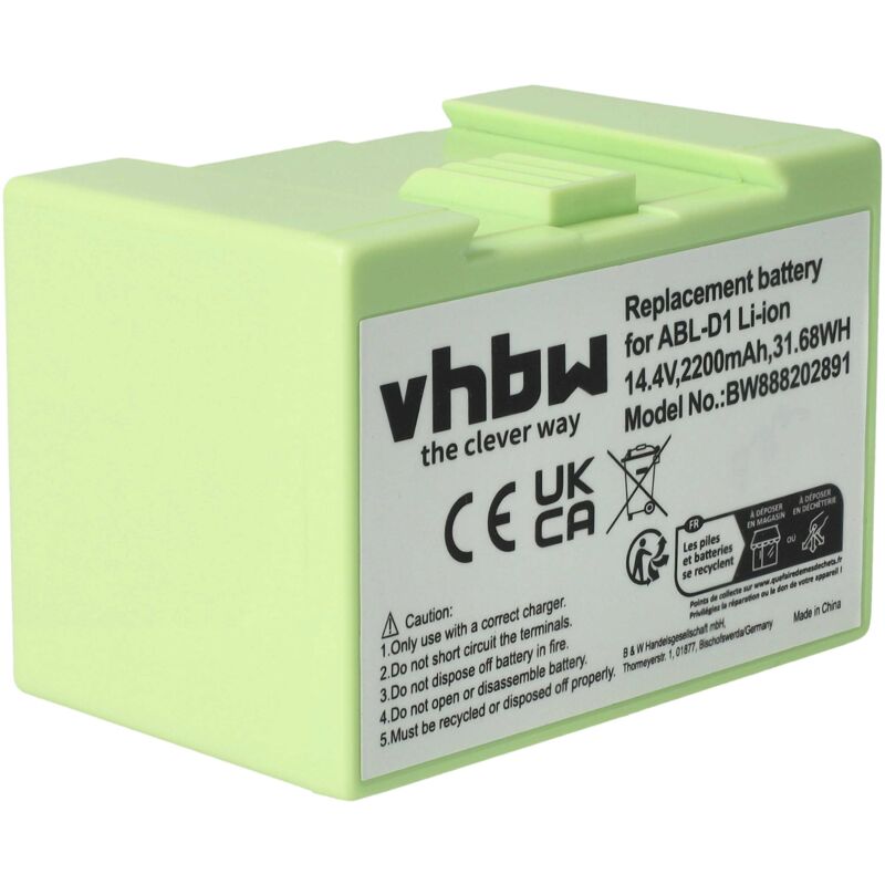 Vhbw - Battery compatible with iRobot Roomba i7556, i7550, i755640, i715840, i755020, i7558 Home Cleaner Grey (2200 mAh, 14.4 v, Li-Ion)