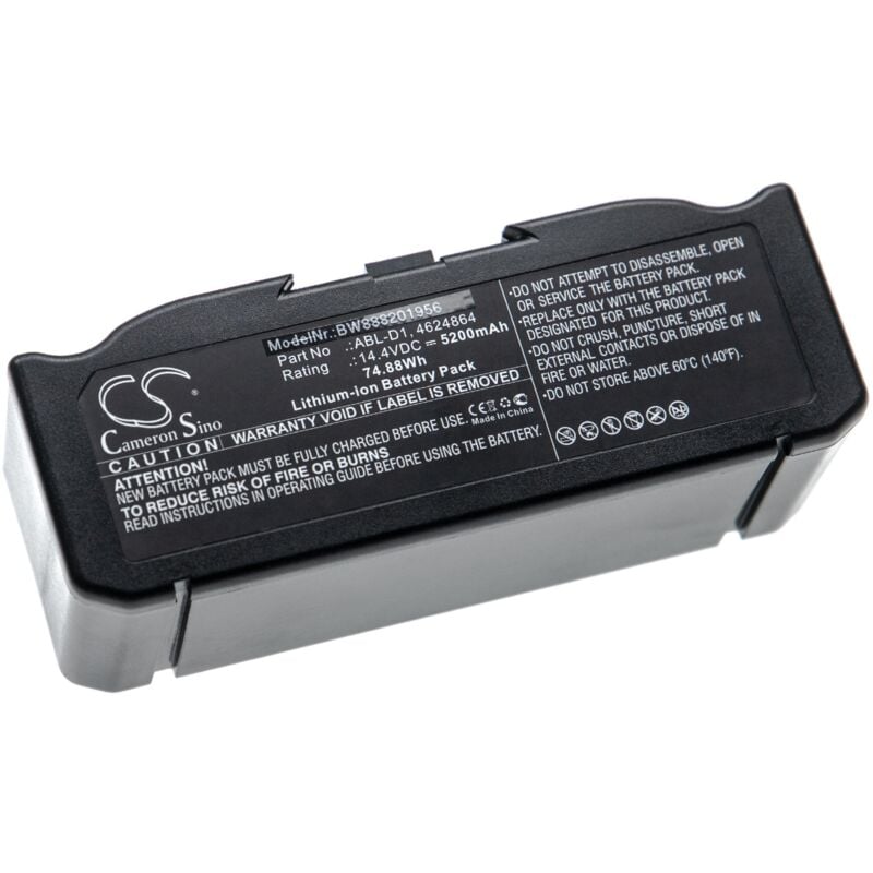 vhbw Battery compatible with iRobot Roomba i857840, i817840, i8550, j517840, i755840, J557840 Home Cleaner Black (5200 mAh, 14.4 V, Li-Ion)