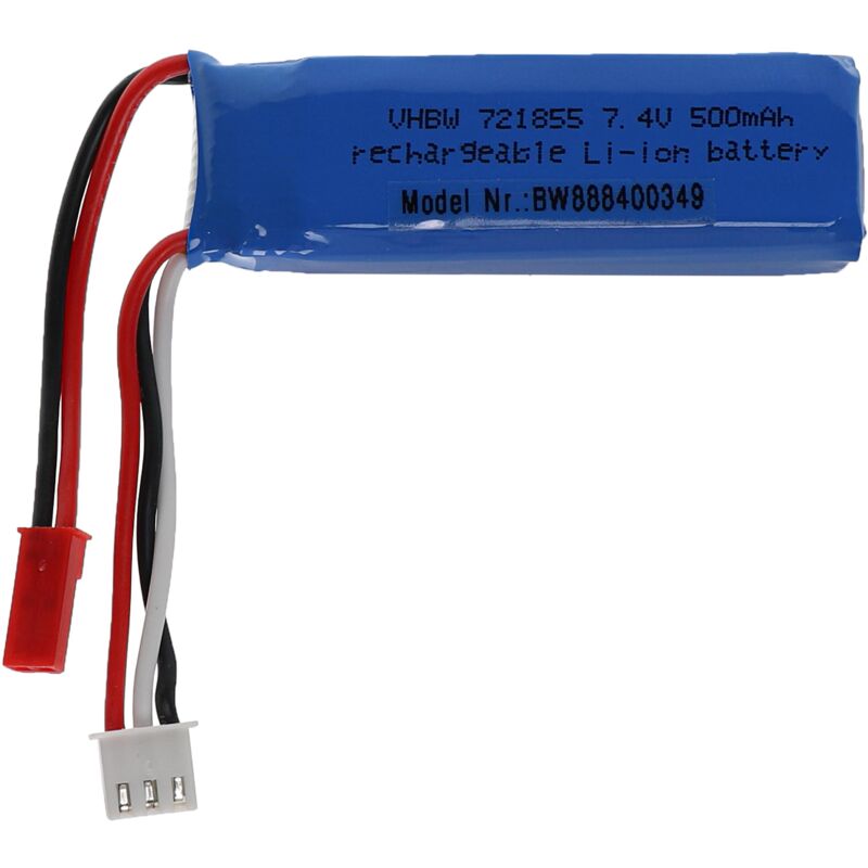 Vhbw - Battery compatible with bec Plug for Model Making Device e.g. Racing Car, Helicopter (500mAh, 7.4 v, Li-polymer, 61 x 20 x 16 mm)