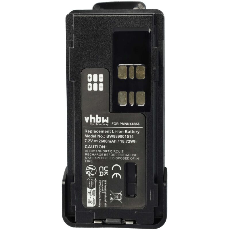 Vhbw - 1x Battery compatible with Motorola DP4400, DP4400E, DP4401e, DP4401 Radio, Walkie-Talkie (2600mAh, 7.4 v, Li-Ion) + Belt Clip