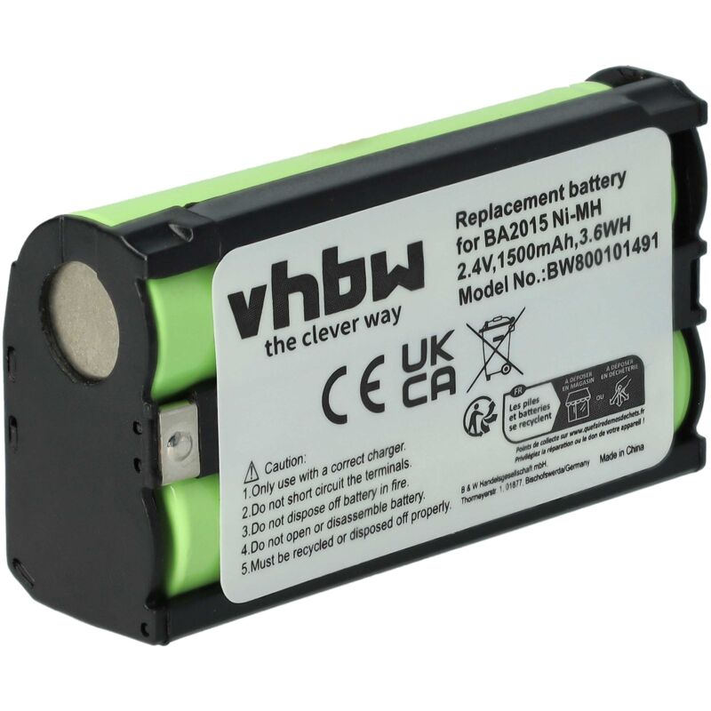 vhbw Battery compatible with Sennheiser SK 500 G3, SKM 2020-D-U2, SK 400 G4, SK 500 G2, SKM 500, SK 500 G4 Microphone (1500 mAh, 2.4 V, NiMH)