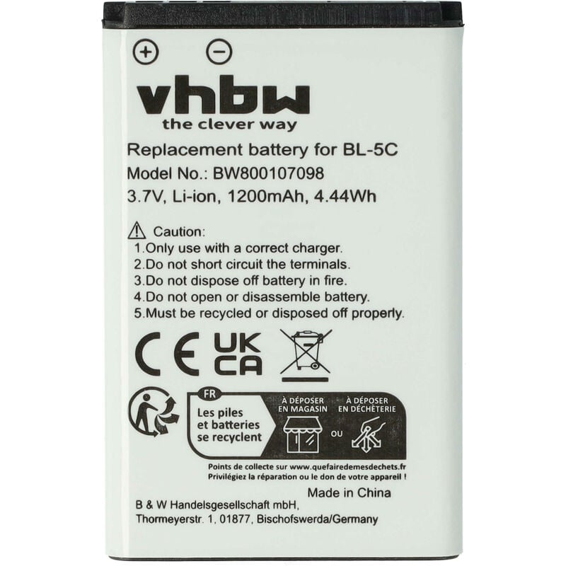 Battery compatible with Telekom Sinus A806 Mobile Phone Smartphone (1200mAh, 3.7V, Li-Ion) - Vhbw