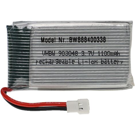 vhbw Battery compatible with XH2.54 plug for Model Making Device e.g. Racing Car, Helicopter, Plane (1100mAh, 3.7 V, Li-polymer, 53 x 30 x 10 mm)