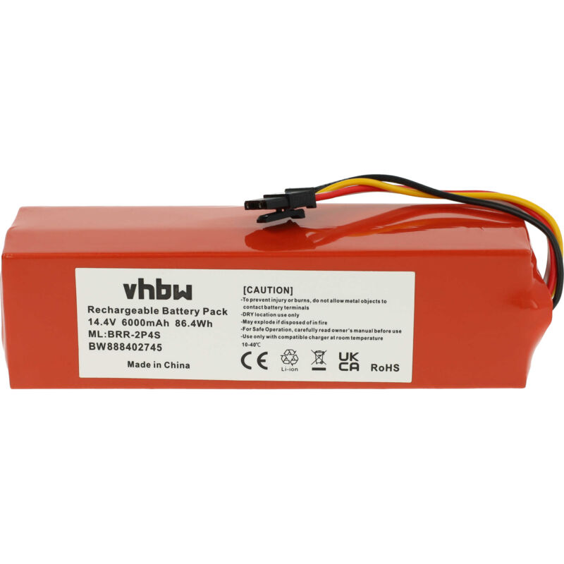 Battery compatible with Xiaomi Roborock S6 MaxV S6V52-00 tanos-v, S6 MaxV S6V50-00 tanos-v, S6 Pure Vacuum Cleaner (6000 mAh, 14.4 v, Li-Ion) - Vhbw