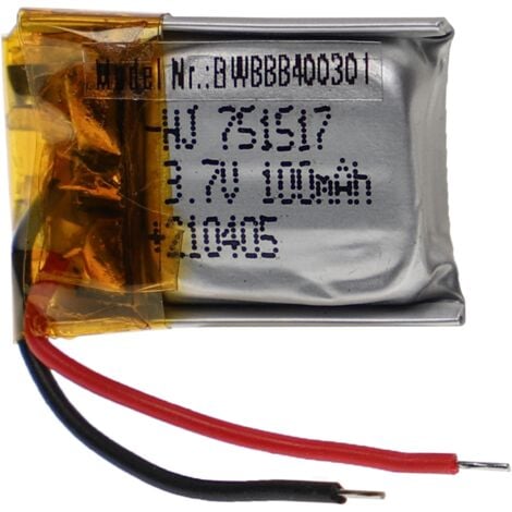 vhbw Battery for Model Making Device e.g. Racing Car, Helicopter (100mAh, 3.7 V, Li-polymer, 18 x 16 x 8 mm)