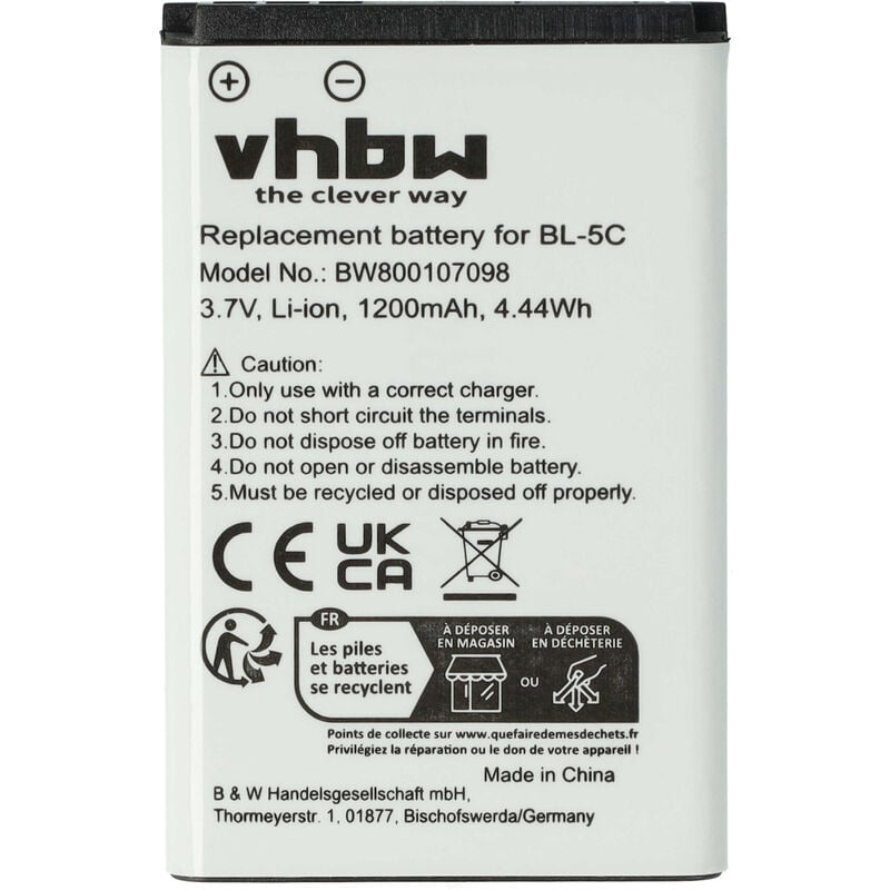 Battery Replacement for A051 for Mobile Phone Smartphone (1200mAh, 3.7V, Li-Ion) - Vhbw