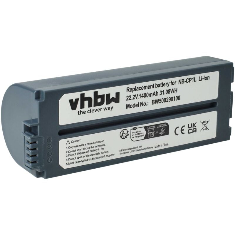 Vhbw - Battery compatible with Canon Selphy CP-770, CP-780, CP-790, CP-800 Printer Copier Scanner Label Maker (1400mAh, 22.2 v, Li-ion)