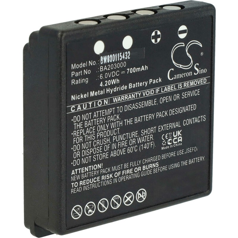 vhbw Battery Replacement for HBC BA209062, BA225000, BA225030, BA226030, FuB05AA for Industrial Radio Remote Control (700mAh, 6 V, NiMH) - Black