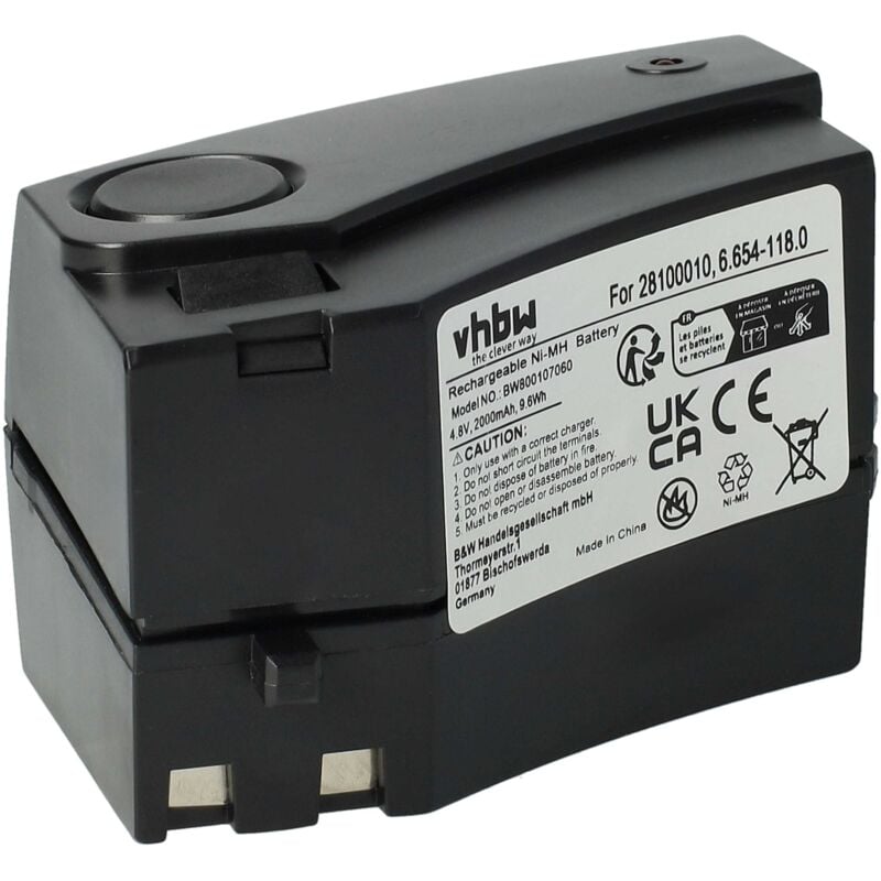 Vhbw - 1x Battery Replacement for Kärcher 1.258-505.0, 6.654-118.0, 2.810-001.0 for Vacuum Cleaner Black (2000mAh, 4.8 v, NiMH)