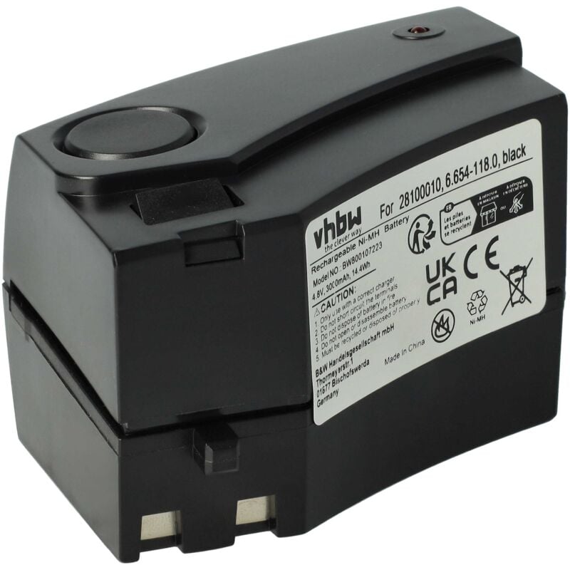 Vhbw - 1x Battery Replacement for Kärcher 1.258-505.0, 6.654-118.0, 2.810-001.0 for Vacuum Cleaner Black (3000mAh, 4.8 v, NiMH)