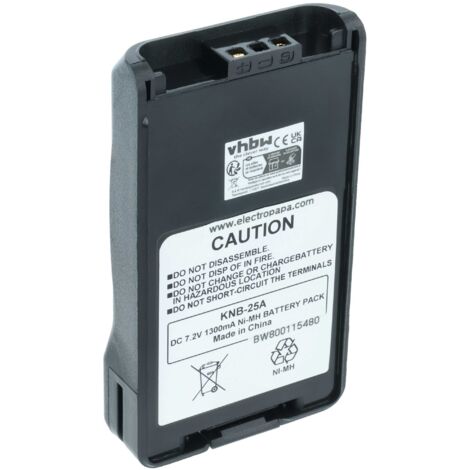 vhbw Battery Replacement for Kenwood KNB-24L, KNB-24LX, KNB-25A, KNB-24, KNB-25L, KNB-24Li, KNB-25 for Radio, Walkie-Talkie (1300 mAh, 7.2 V, NiMH)