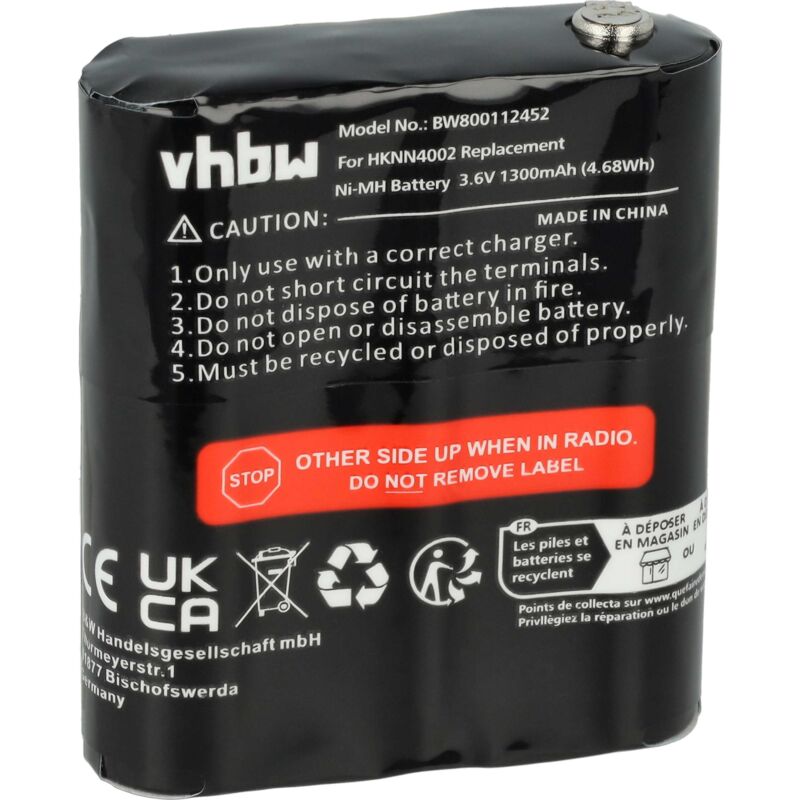 Vhbw - Battery Replacement for Motorola 4002A, 56315, FRS-4002A, HKNN4002A, HKNN4002B, HKNW4002A for Radio, Walkie-Talkie (1300mAh, 3.6V, NiMH)