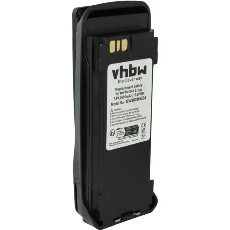 vhbw Battery Replacement for Motorola PMNN4065, PMNN4065A, PMNN4066 for Radio, Walkie-Talkie (2600mAh, 7.4V, Li-Ion) + Belt Clip