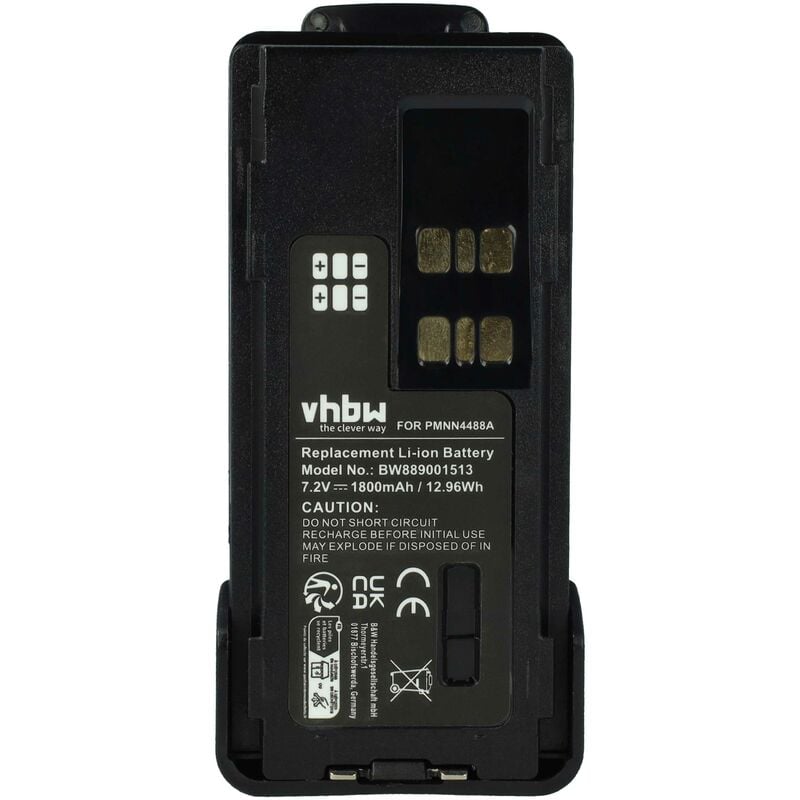 Battery Replacement for Motorola PMNN4488a for Radio, Walkie-Talkie (1800mAh, 7.2 v, Li-ion) + Belt Clip - Vhbw