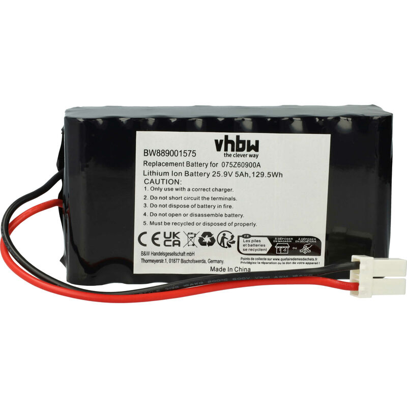 Battery Replacement for Wiper 050Z38600A, 075Z60900A for Lawnmower (5000mAh, 25.9 v, Li-ion) - Vhbw