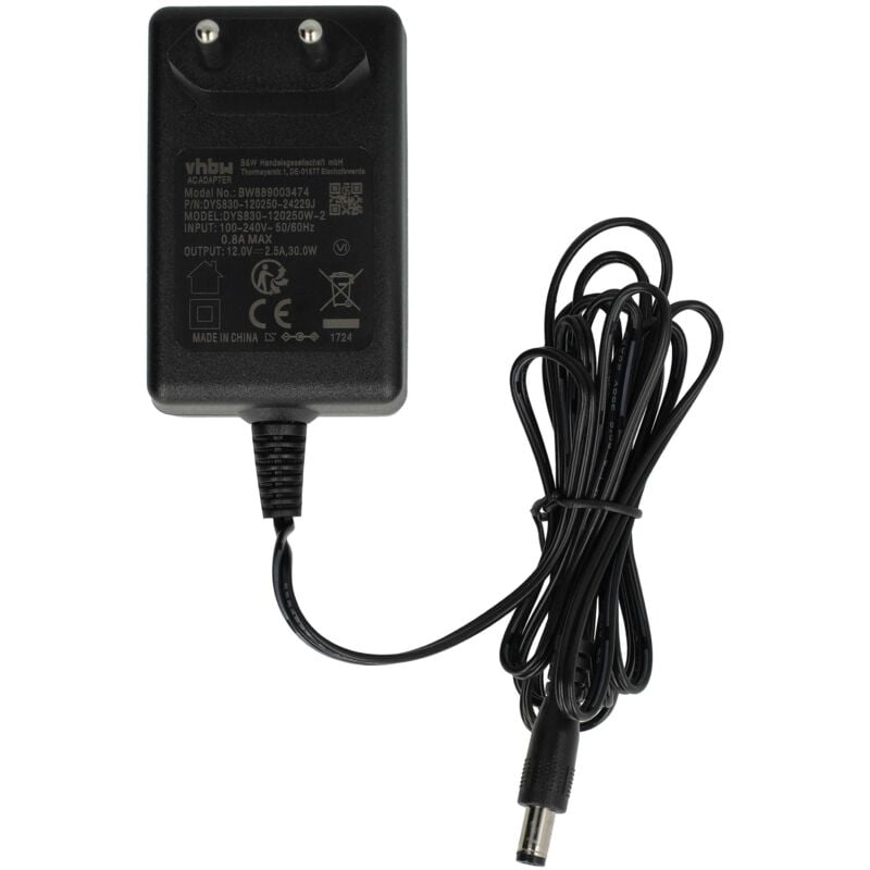 Vhbw - Bloc d'alimentation compatible avec Jabra Speak 810 uc, 810 ms barre de son - Alimentation rechange, noir, 12 v, 2,5 a