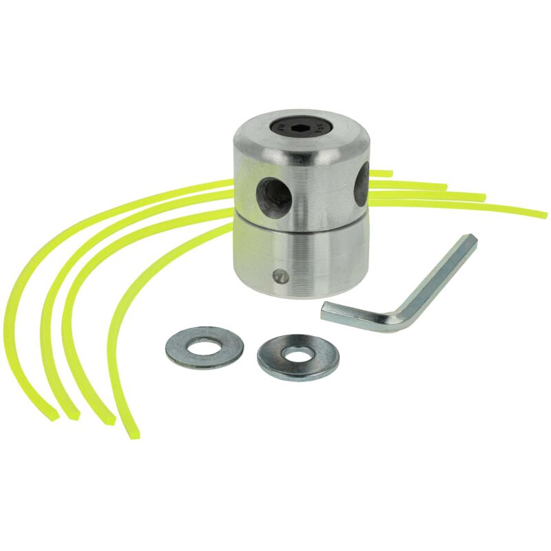 

Cabezal hilo corte doble, cabezal hilo, cabezal de siega de aluminio para desbrozadoras con accesorios e hilo de corte, nailon para M8 y M10 - Vhbw
