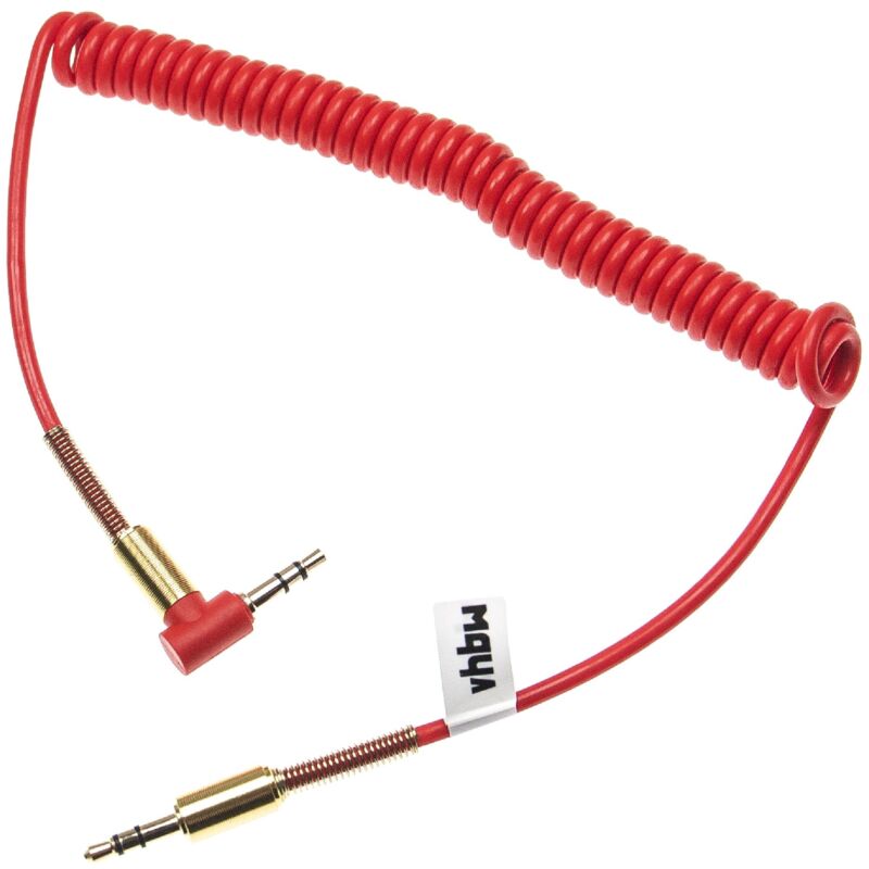 

Cable adaptador estéreo audio de 3,5mm a entrada AUX - conector jack a conector jack - Cable espiral, chapado en oro, en ángulo, dorado / rojo - Vhbw