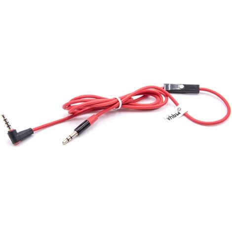 vhbw Cable audio AUX compatible con Beats by Dr. Dre Monster Beats Solo, Solo HD, Studio, Studio 2.0 auriculares - Cable audio 3,5 mm (clavija jack), micrófono, rojo