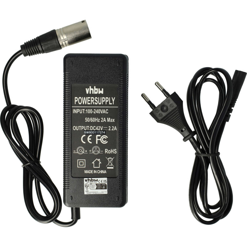 

Cargador 220V, fuente de alimentación, cable de carga 100W (42V / 2.2A) para baterías de bicicletas eléctricas, pedelec, con 36V y conexión 3pin.