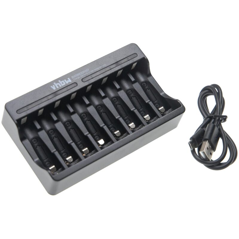 

Cargador de 8 baterías compatible con baterías recargables AA / AAA, pila, batería Li-Ion - Cargador micro USB - Vhbw