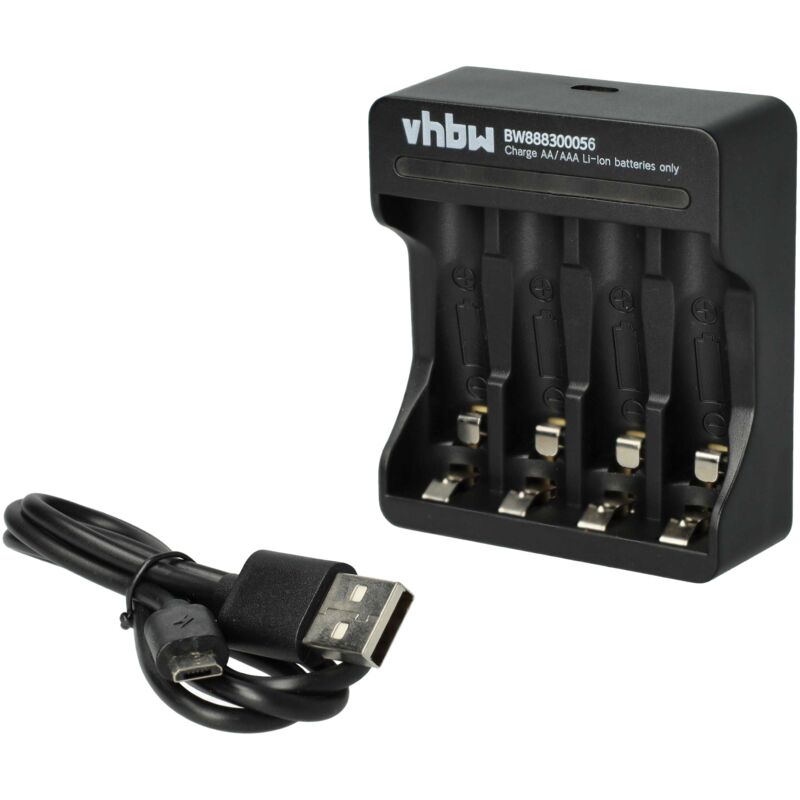 

Cargador de 4 baterías compatible con baterías recargables AA / AAA, pila, batería Li-Ion - Cargador micro USB - Vhbw