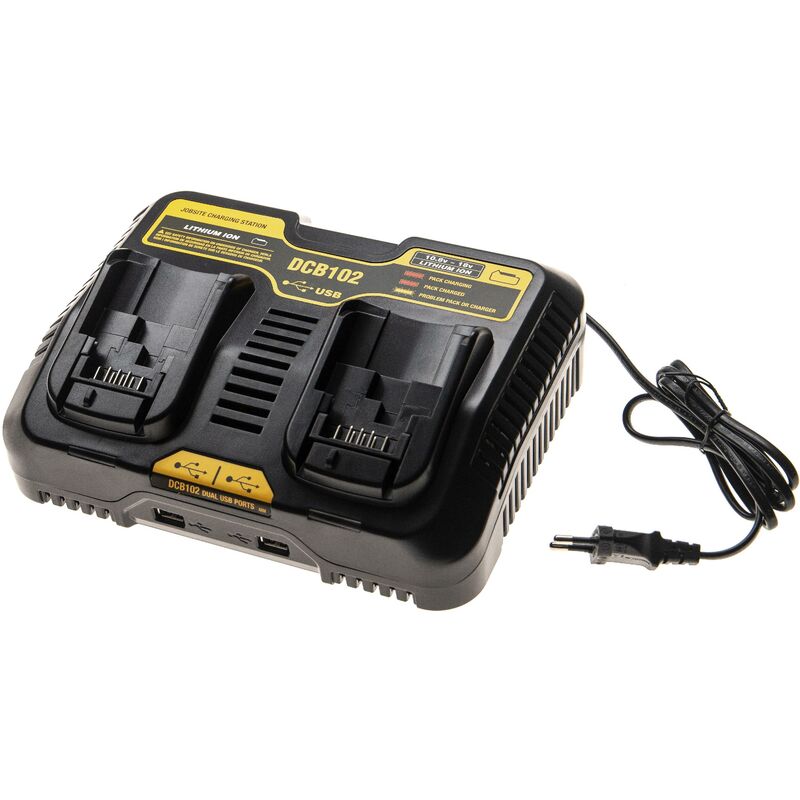 

Cargadordual compatible con Dewalt DCD740C1, DCD985XR, DCF895CB, DCH214L2, DCS142L3, DCS380L2 herramientas, baterías de Li-Ion (10,8V, 18V) - Vhbw