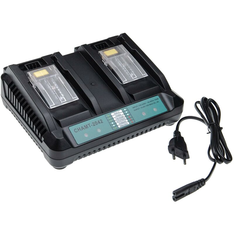 

Cargador dual compatible con Makita DDF448RMJ, DF440, DF440DRFX, DF440DRFXW, DHP446RFJ herramientas - baterías de Li-Ion (14,4V, 18V) - Vhbw