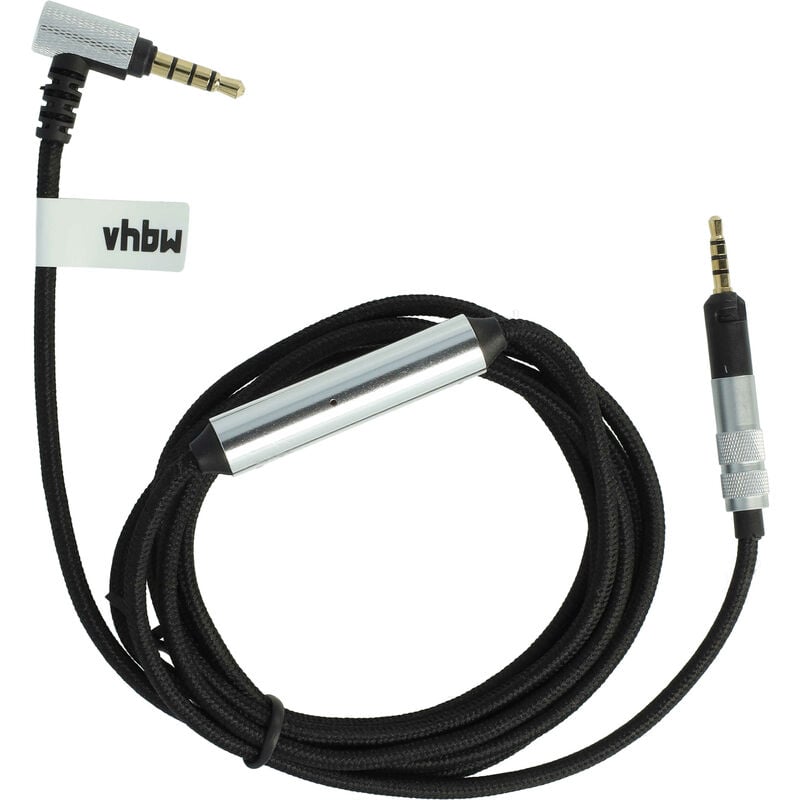 Vhbw - Câble audio aux compatible avec Bose QC35, QC35 ii, QC25 casque - Avec prise jack 3,5 mm, 150 cm, noir / argenté