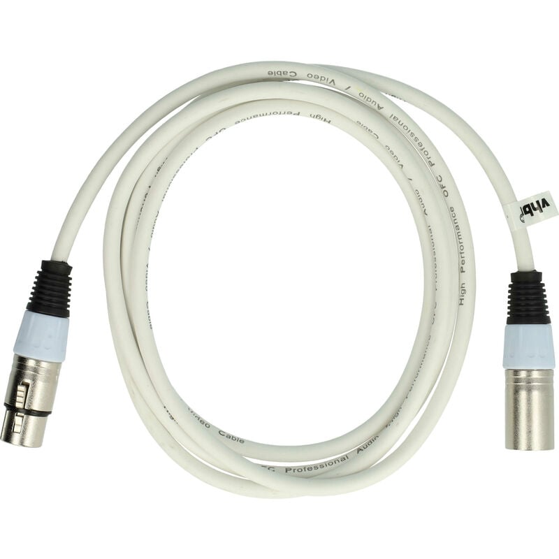 vhbw câble lumière dmx prise xlr mâle et femelle compatible avec éclairage scénique, projecteurs - 3 broches, câble pvc, blanc, 2m