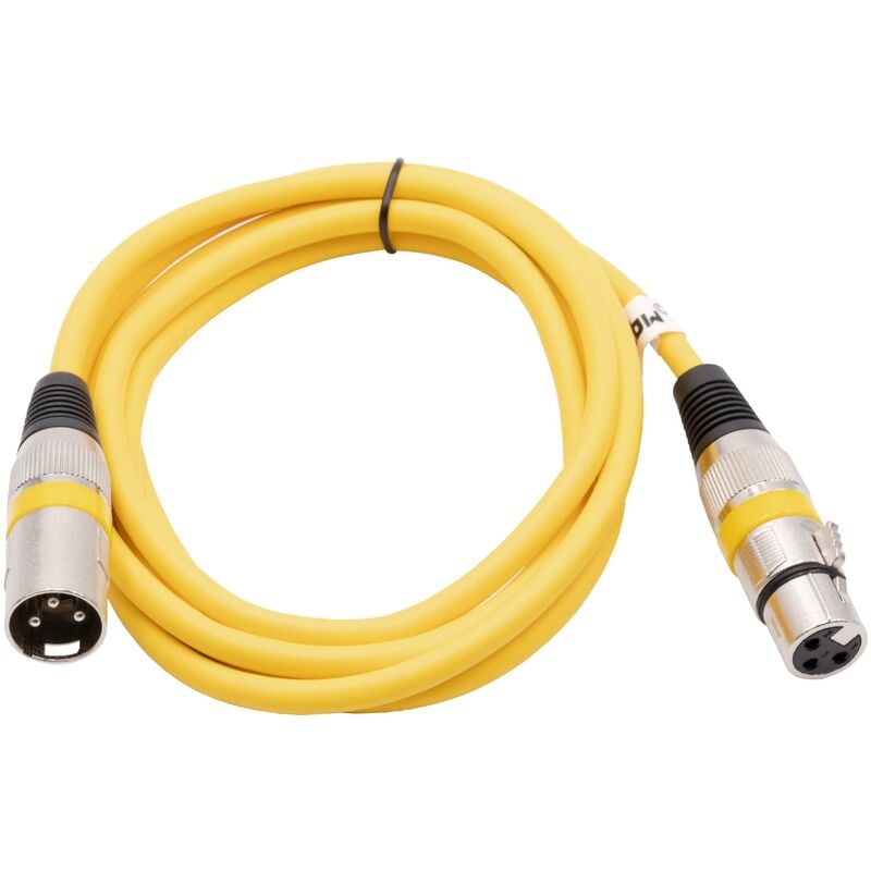 vhbw câble lumière dmx prise xlr mâle et femelle compatible avec éclairage scénique, projecteurs - 3 broches, câble pvc, jaune, 2m