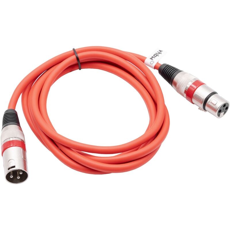 vhbw - câble lumière dmx prise xlr mâle et femelle compatible avec éclairage scénique, projecteurs - 3 broches, câble pvc, rouge, 2m