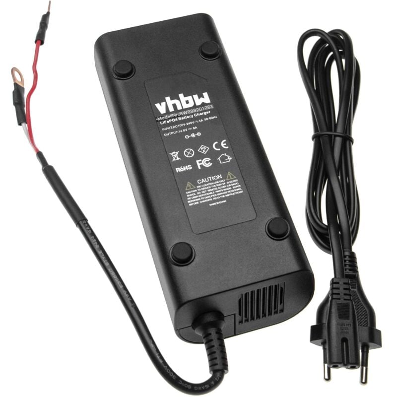 Vhbw - Chargeur de batterie pour batteries LiFePO4 (12,8V) avec affichage de chargement led, câble de contact rapide M6
