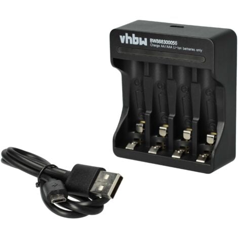 vhbw Chargeur de piles 4 bornes compatible avec piles AA/ AAA rechargeables, batteries, piles domestiques Li-ion - Chargeur Micro USB