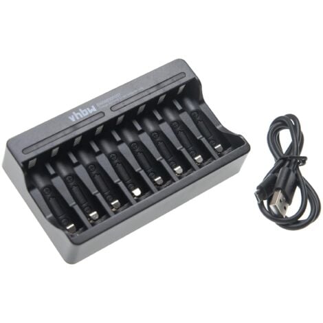 vhbw Chargeur de piles 8 bornes compatible avec piles AA/ AAA rechargeables, batteries, piles domestiques Li-ion - Chargeur Micro USB