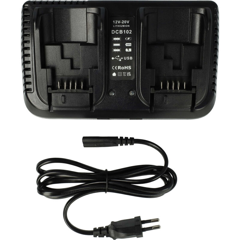 Vhbw - Chargeur double remplacement pour Dewalt DCB102, DCB105, DCB112, DCB120 pour batteries Li-ion d'outils