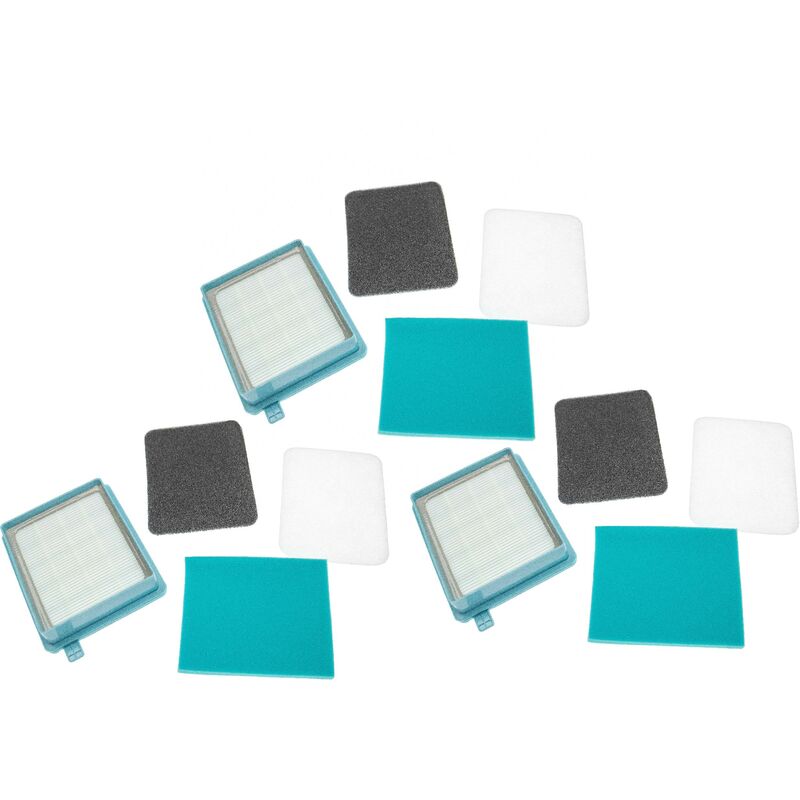 Vhbw - Filter-Set kompatibel mit Philips PowerPro Active FC8675, FC8676 Staubsauger - 12x Filter (Abluft-Filter, HEPA-Filter, Motoreinlassfilter)
