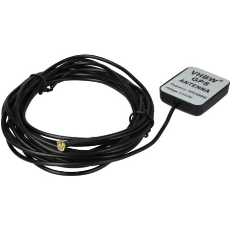 vhbw GPS Antenna for Car Sat Nav with MCX Connector - Magnetic Base, 5 m Black