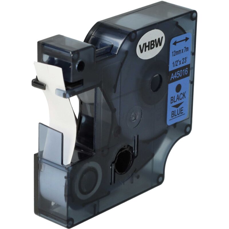 vhbw Schriftband-Kassette kompatibel mit Dymo LabelManager 300, 350, 350D, 360D, 400, 420P, 450, 450D, 500 Etiketten-Drucker 12mm Schwarz auf Blau