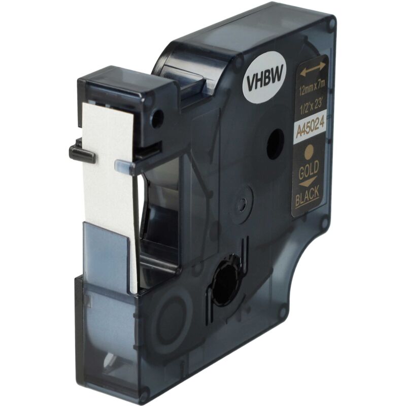 Vhbw - Schriftband-Kassette kompatibel mit Dymo LabelManager 300, 350, 350D, 360D, 400, 420P, 450, 450D, 500 Etiketten-Drucker 12mm Gold auf Schwarz