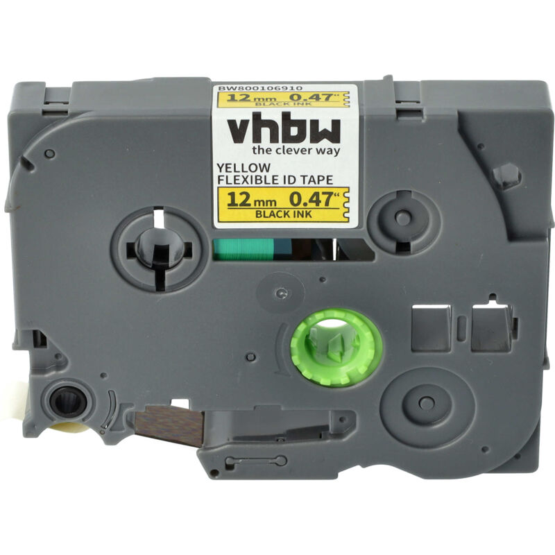 Vhbw - 1x Schriftband-Kassette kompatibel mit Brother pt 350P, 3600, 300SP, 350, 310B, 310, 320, 330 Etiketten-Drucker 12mm Schwarz auf Gelb, Flexibel