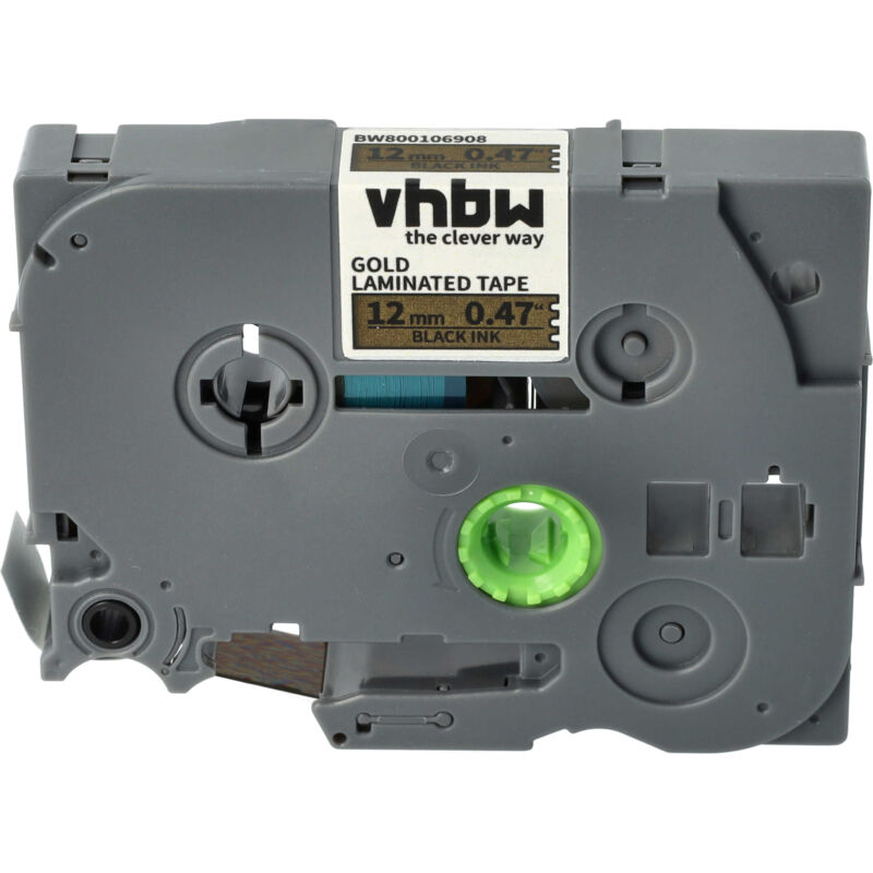 vhbw Schriftband-Kassette kompatibel mit Brother PT H107B, H108, H108GT, H300, H110BK, H200, H105VP, H110 Etiketten-Drucker 12mm Schwarz auf Gold