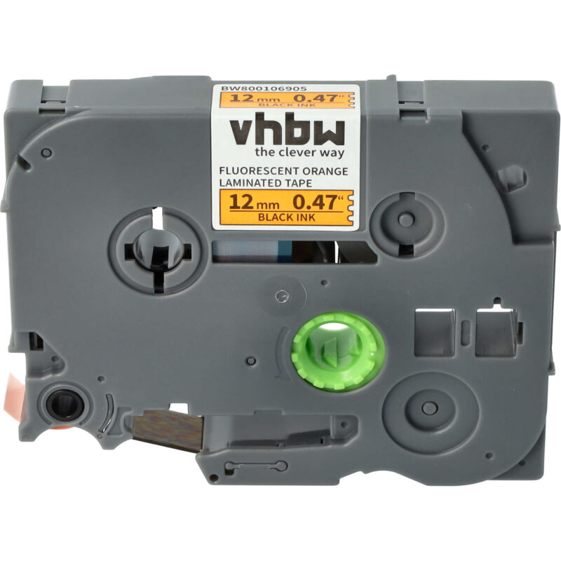 Vhbw - 1x Schriftband-Kassette kompatibel mit Brother pt D200DR, D200G, D200SN, D200KT, D200MA, D200SA Etiketten-Drucker 12mm Schwarz auf Neon-Orange