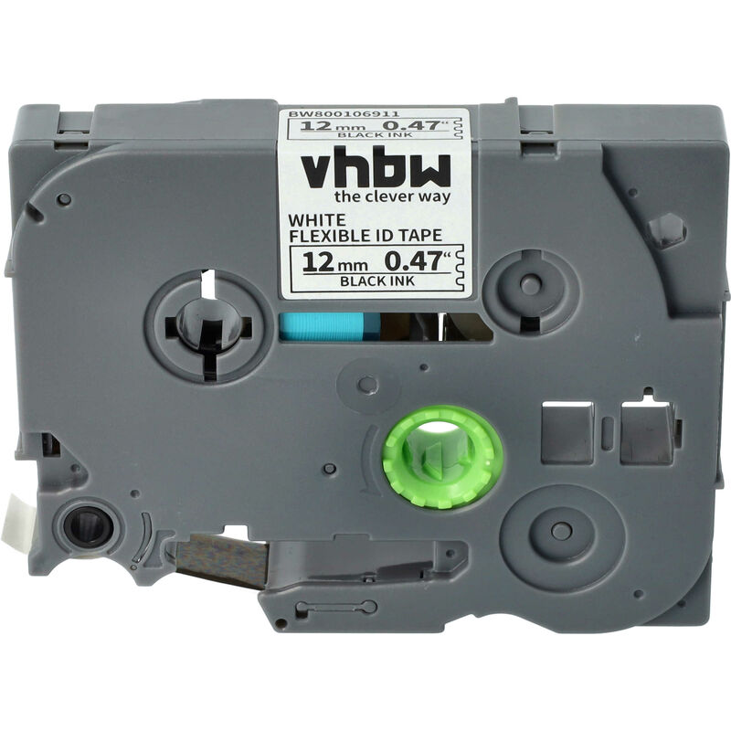 Vhbw - Schriftband-Kassette kompatibel mit Brother pt 2480, 2610, 2470, 2500, 2500C, 2500PC, 2600 Etiketten-Drucker 12mm Schwarz auf Weiß, Flexibel