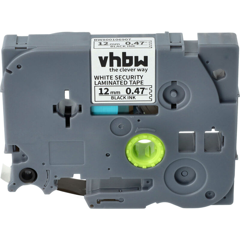 Vhbw - 1x Schriftband-Kassette kompatibel mit Brother pt 2100VP, 220, 210E, 2110, 2200, 2210 Etiketten-Drucker 12mm Schwarz auf Weiß Sicherheitsband