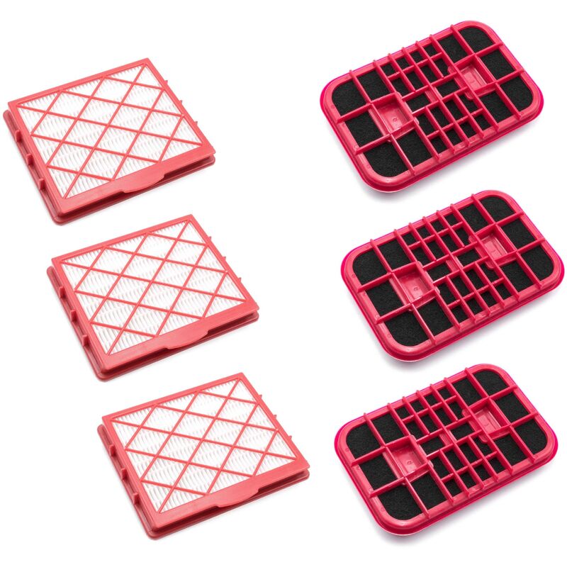 Vhbw - Lot de filtres compatible avec Lux d 800 - d 899, d 820, Royal aspirateur - 6x Filtres de rechange (filtre hepa, filtre à charbon actif)