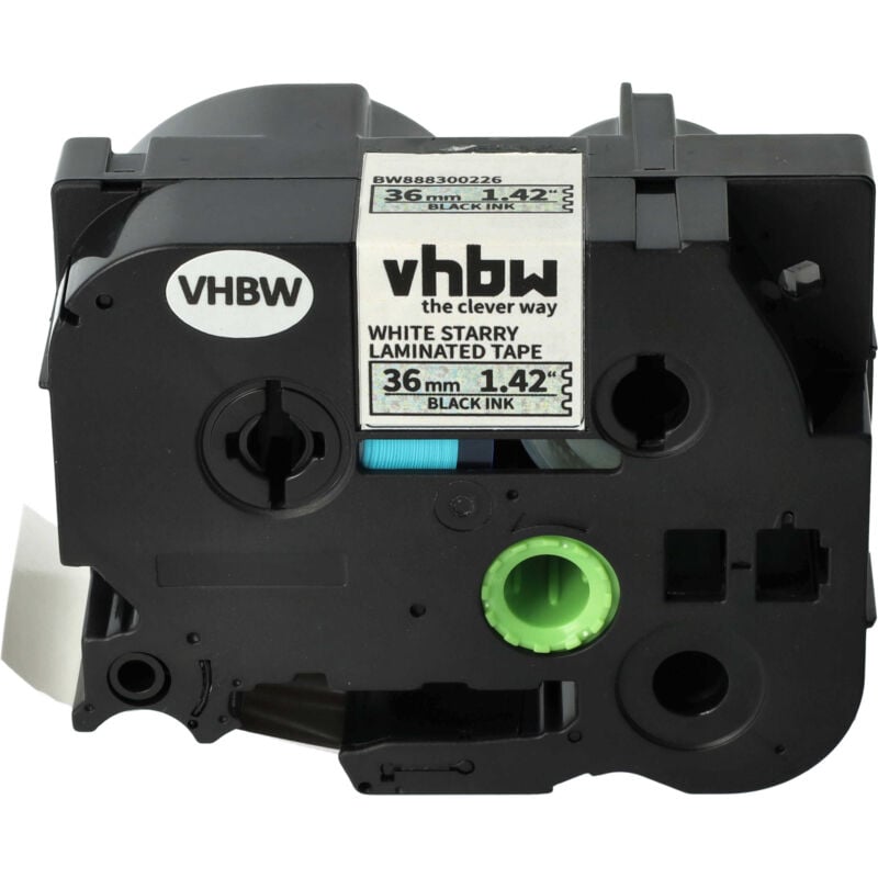 Vhbw - 1x Label Tape compatible with Brother pt 9700PC, 9800PCN, RL700S, E550W, 9500pc Label Printer 36 mm, Black on White (Glitter)