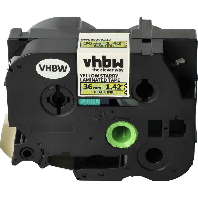 Vhbw - 1x Label Tape compatible with Brother pt 9700PC, 9800PCN, E550W, 9500pc Label Printer 36 mm, Black on Yellow (Glitter)