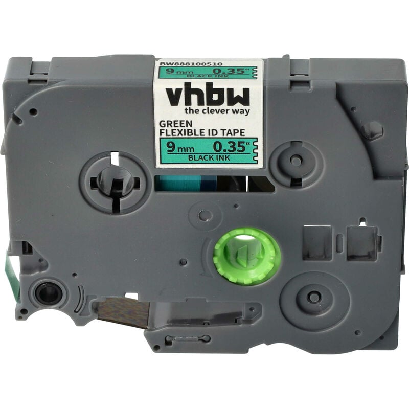 vhbw Label Tape compatible with Brother P-Touch H101C, H101GB, H101LB, H101TB, H105, H105NB Label Printer 9mm Black on Green, Flexible